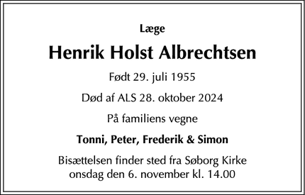 Dødsannoncen for Henrik Holst Albrechtsen - Søborg