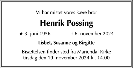 Dødsannoncen for Henrik Possing - Frederiksberg