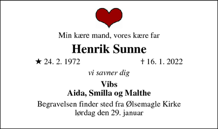 Dødsannoncen for Henrik Sunne - Køge