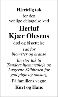 Taksigelsen for Herluf
Kjær Olesen - Tønder