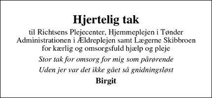 Taksigelsen for Hjertelig tak - Tønder