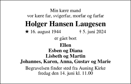 Dødsannoncen for Holger Hansen Laugesen - Auning