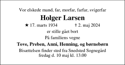 Dødsannoncen for Holger Larsen - Thisted