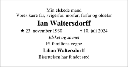 Dødsannoncen for Ian Waltersdorff - odense