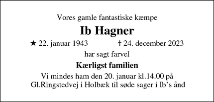 Dødsannoncen for Ib Hagner  - Holbæk