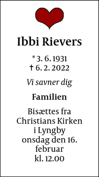 Dødsannoncen for Ibbi Rievers - Bagsværd 