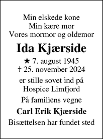 Dødsannoncen for Ida Kjærside - Struer