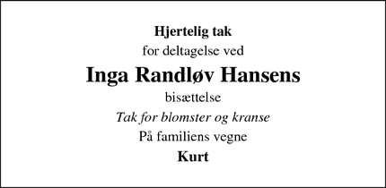 Taksigelsen for Inga Randløv Hansen - Præstø