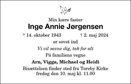 Dødsannoncen for Inge Annie Jørgensen - Frederiksberg