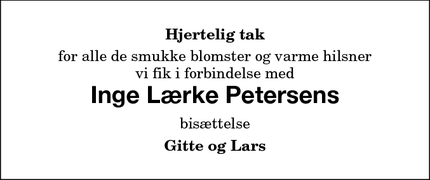 Taksigelsen for Inge Lærke Petersens - Nykøbing F.