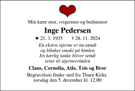 Dødsannoncen for Inge Pedersen - Hvalsø