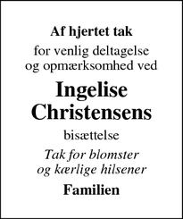Taksigelsen for Ingelise
Christensen - Aabenraa