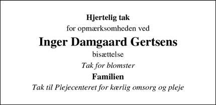 Taksigelsen for Inger Damgaard Gertsen - Spøttrup