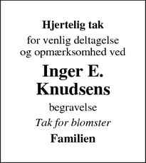 Taksigelsen for Inger E.
Knudsen - Kejlstrup