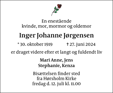 Dødsannoncen for Inger Johanne Jørgensen - Farum