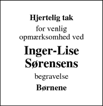 Taksigelsen for Inger-Lise
Sørensens - Sabro