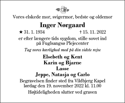 Dødsannoncen for Inger Nørgaard - Herning