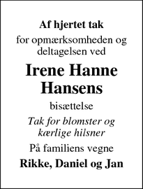 Taksigelsen for Irene Hanne
Hansen - Munkebo