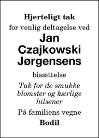 Taksigelsen for Jan Czajkowski
Jørgensen - Maribo