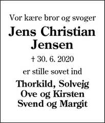 Dødsannoncen for Jens Christian Jensen - Nordenskov 