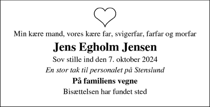 Dødsannoncen for Jens Egholm Jensen - Odder