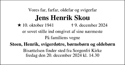 Dødsannoncen for Jens Henrik Skou - Kokkedal