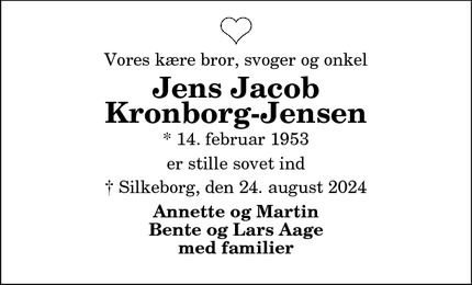 Dødsannoncen for Jens Jacob
Kronborg-Jensen - Silkeborg