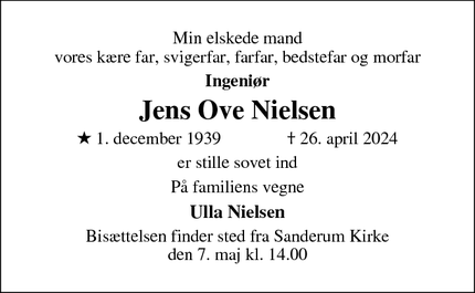 Dødsannoncen for Jens Ove Nielsen - odense 