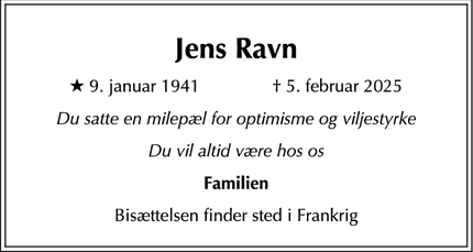 Dødsannoncen for Jens Ravn - Entraygues-sur-Truyere