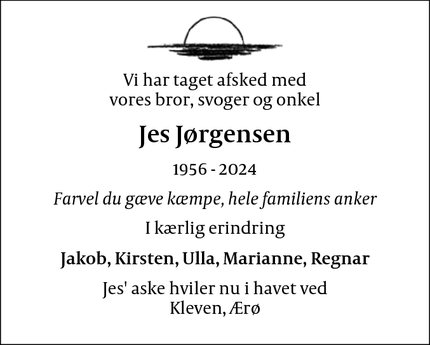 Dødsannoncen for Jes Jørgensen - Ommel, Ærø