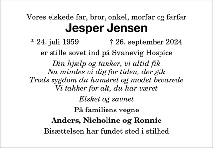 Dødsannoncen for Jesper Jensen - Saxkjøbing