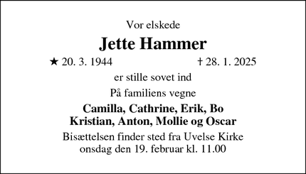 Dødsannoncen for Jette Hammer - Slangerup