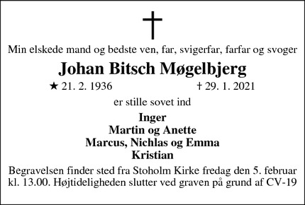 Dødsannoncen for Johan Bitsch Møgelbjerg - Skive