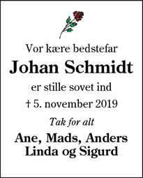 Dødsannoncen for Johan Schmidt - Varde