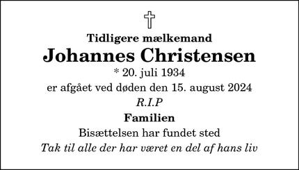 Dødsannoncen for Johannes Christensen - Sæby