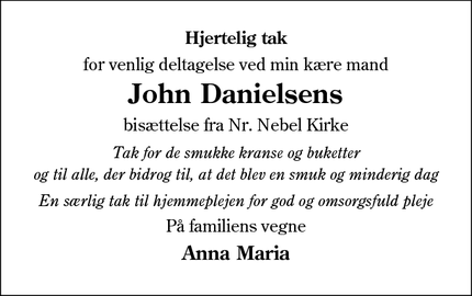 Taksigelsen for John Danielsen - Nr. Nebel