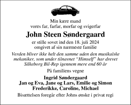 Dødsannoncen for John Steen Søndergaard - Silkeborg