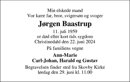 Dødsannoncen for Jørgen Baastrup - Skovby