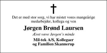 Dødsannoncen for Jørgen Brønd Laursen - Højmark /Ringkøbing