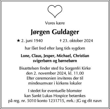 Dødsannoncen for Jørgen Guldager - Lyngby (Sorgenfri)