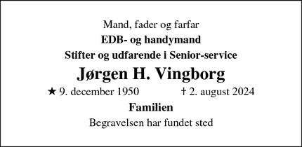 Dødsannoncen for Jørgen H. Vingborg - Skibby