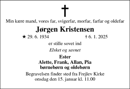 Dødsannoncen for Jørgen Kristensen - Frejlev 