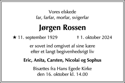 Dødsannoncen for Jørgen Rossen - københavn østerbro