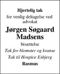 Taksigelsen for Jørgen Søgaard Madsens - Bramming