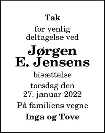 Taksigelsen for Jørgen
E. Jensens - hjørring