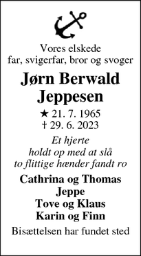 Dødsannoncen for Jørn Berwald
Jeppesen - Them