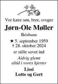 Dødsannoncen for Jørn-Ole Møller - Svaneke