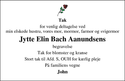 Taksigelsen for Jytte Elin Bach Aanundsens - Odense N