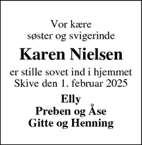 Dødsannoncen for Karen Nielsen - Skive