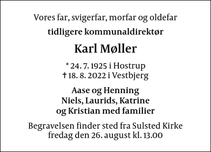 Dødsannoncen for Karl Møller - Aalborg